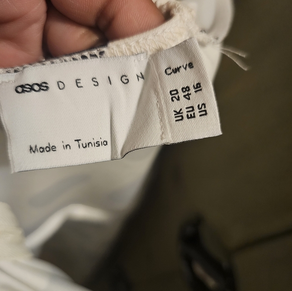 ASOS Curve Polka Dot Beige And Black Ruched Off-the-Shoulder Dress Sz 16 - Picture 8 of 10